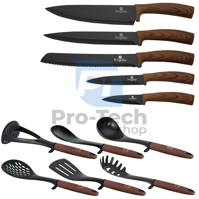 Комплект кухненски инструменти от 12 части с поставка и кухненски ножове от неръждаема стомана EBONY ROSEWOOD 20805