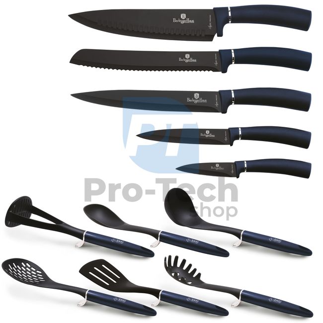 Комплект от 12 части кухненски ножове и кухненски инструменти от неръждаема стомана AQUAMARINE- SILVER 20074