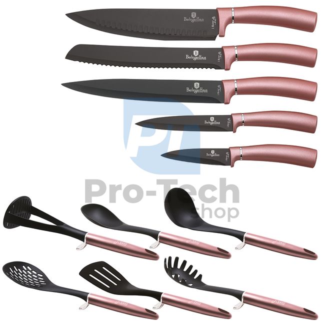 Комплект от 12 части кухненски ножове и кухненски инструменти от неръждаема стомана PINK SILVER 19971
