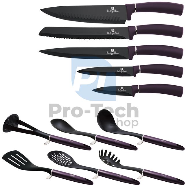 Комплект кухненски ножове и кухненски инструменти от неръждаема стомана от 12 части PURPLE 20284