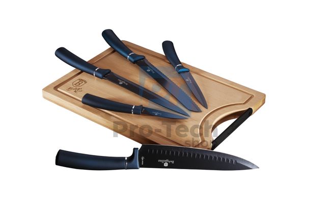 Комплект кухненски ножове от неръждаема стомана от 6 части с дъска за рязане AQUAMARINE 20063