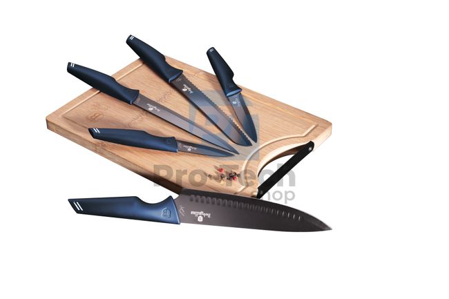 Комплект кухненски ножове от неръждаема стомана от 6 части с дъска за рязане AQUAMARINE 20064