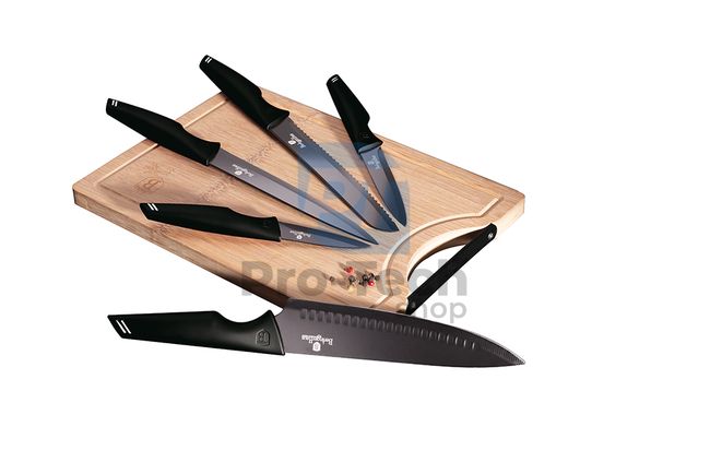 Комплект кухненски ножове от неръждаема стомана от 6 части с дъска за рязане BLACK 20470