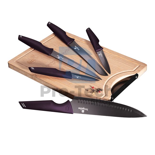 Комплект кухненски ножове от неръждаема стомана от 6 части с дъска за рязане PURPLE 20274