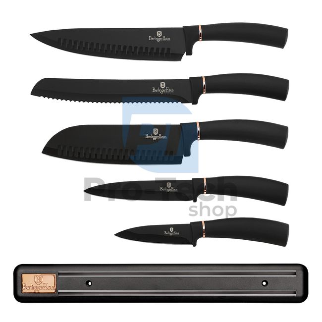 Комплект кухненски ножове от неръждаема стомана от 6 части с магнитен държач BLACKROSE GOLD 19707
