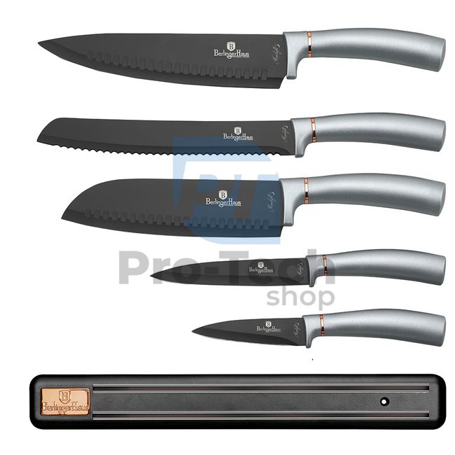 Комплект кухненски ножове от неръждаема стомана от 6 части с магнитен държач GREY 19859