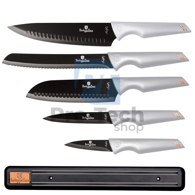 Комплект кухненски ножове от неръждаема стомана от 6 части с магнитен държач GREY 19860