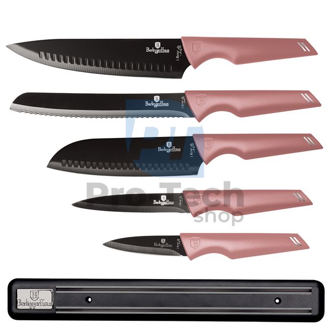 Комплект кухненски ножове от неръждаема стомана от 6 части с магнитен държач PINK 19959