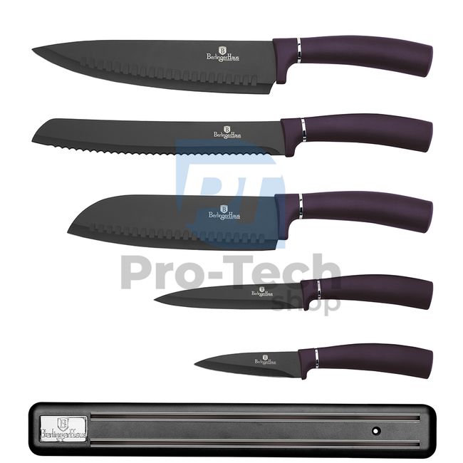 Комплект кухненски ножове от неръждаема стомана от 6 части с магнитен държач PURPLE 20271