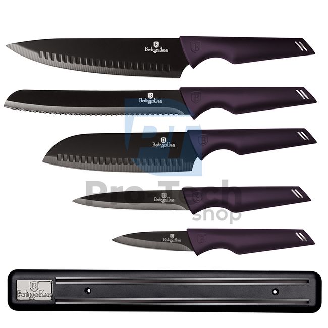 Комплект кухненски ножове от неръждаема стомана от 6 части с магнитен държач PURPLE 20272