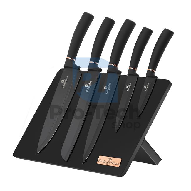 Комплект кухненски ножове от неръждаема стомана от 6 части с магнитна поставка BLACKROSE GOLD 19712