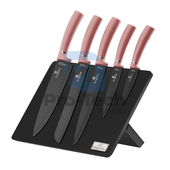 Комплект кухненски ножове от неръждаема стомана от 6 части с магнитна поставка PINK 19962