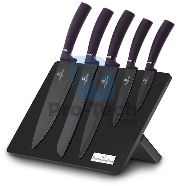 Комплект кухненски ножове от неръждаема стомана от 6 части с магнитна поставка PURPLE 20275