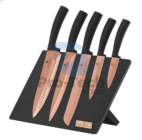 Комплект кухненски ножове от неръждаема стомана от 6 части с магнитна поставка ROSE GOLD 19711