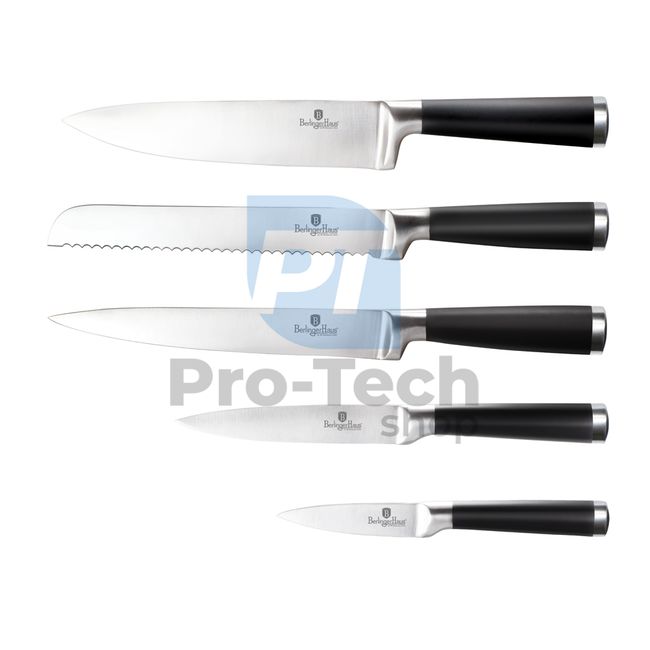 Комплект кухненски ножове от неръждаема стомана от 6 части с поставка BLACK- SILVER 20483