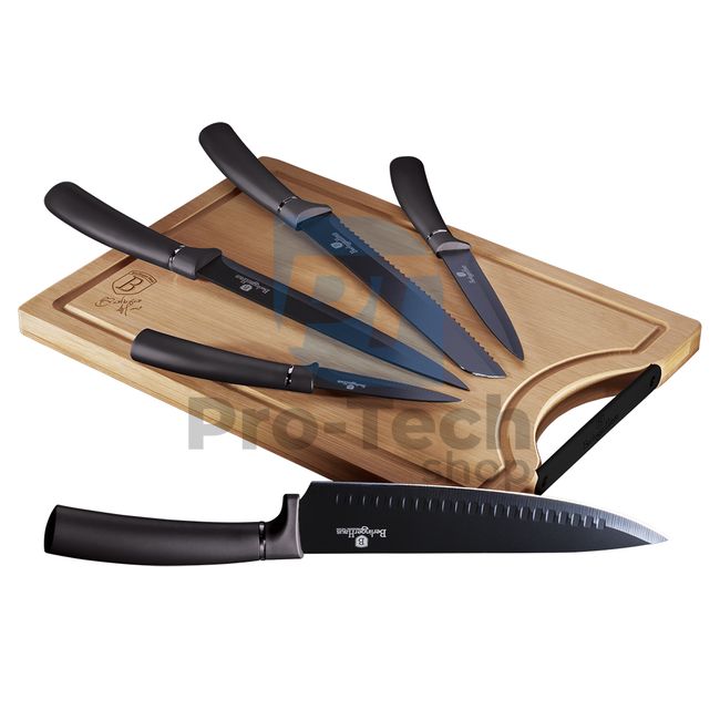 Комплект кухненски ножове от 6 части с бамбукова дъска за рязане CARBON PRO 19375