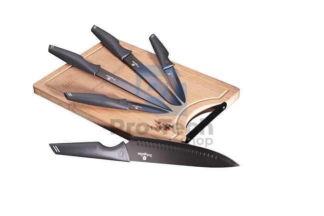 Комплект кухненски ножове от 6 части с бамбукова дъска за рязане CARBON PRO 19376