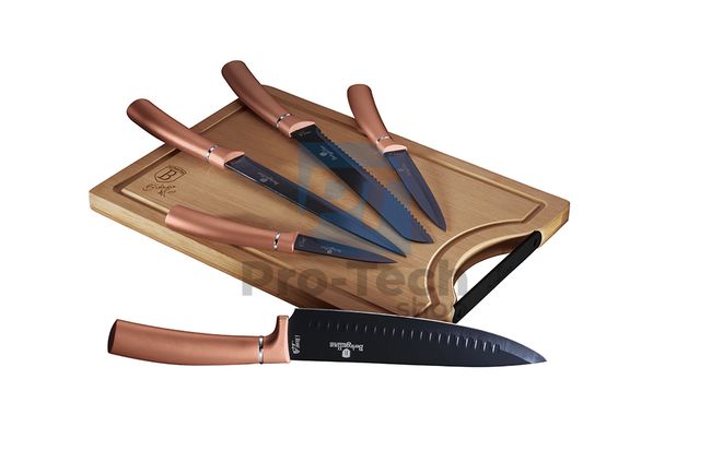 Комплект кухненски ножове от 6 части с бамбукова дъска за рязане ROSE GOLD 19521
