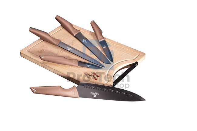 Комплект кухненски ножове от 6 части с бамбукова дъска за рязане ROSE GOLD 19522