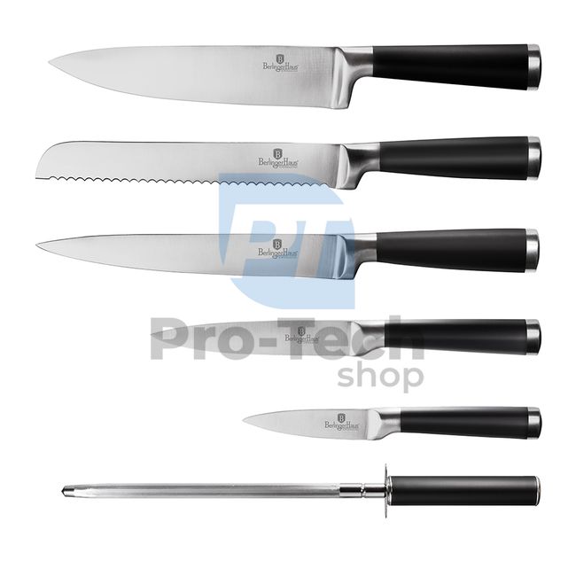Комплект кухненски ножове от неръждаема стомана от 7 части с бамбукова поставка BLACK 20481