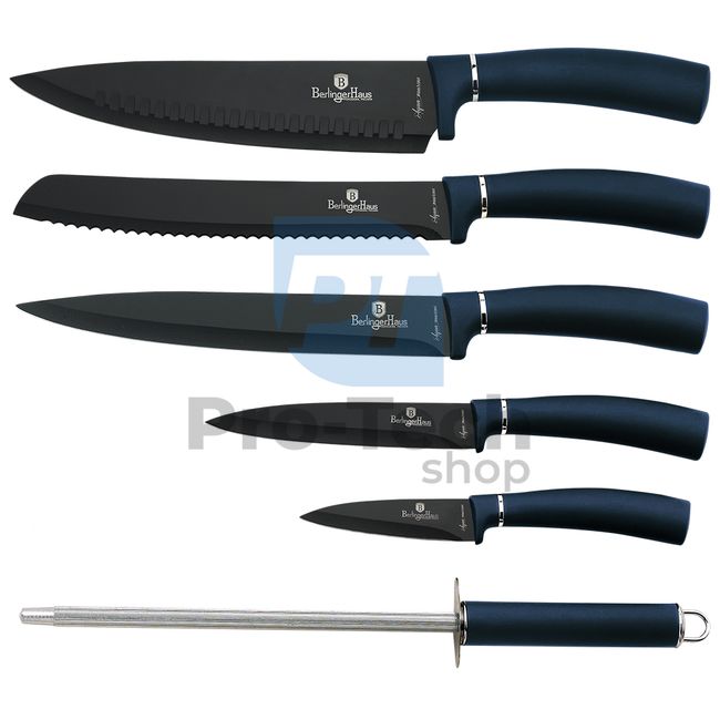 Комплект кухненски ножове от неръждаема стомана от 7 части с поставка AQUAMARINE 20066