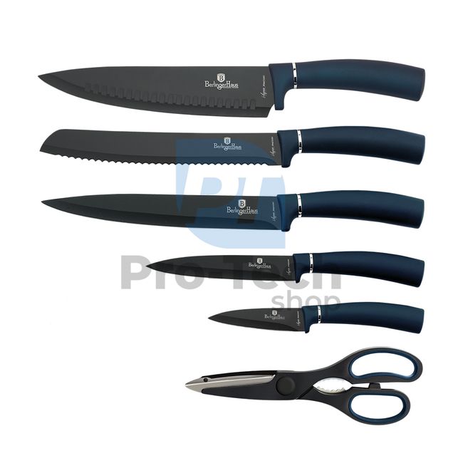 Комплект кухненски ножове от неръждаема стомана от 7 части с поставка AQUAMARINE 20072