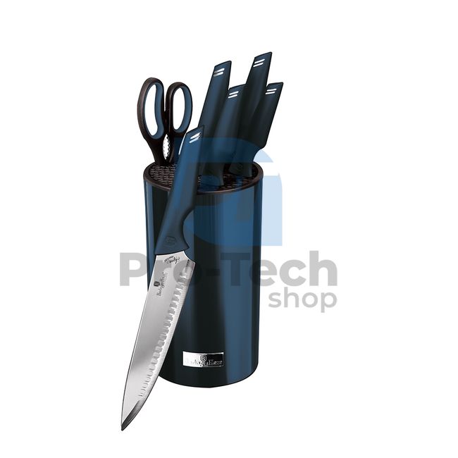 Комплект кухненски ножове от неръждаема стомана от 7 части с поставка AQUAMARINE 20073