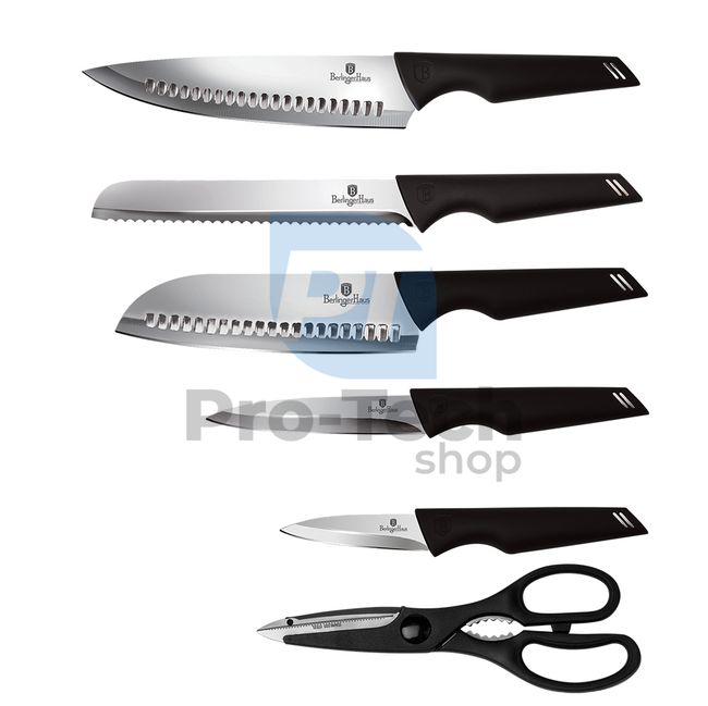 Комплект кухненски ножове от неръждаема стомана от 7 части с поставка BLACK 20474