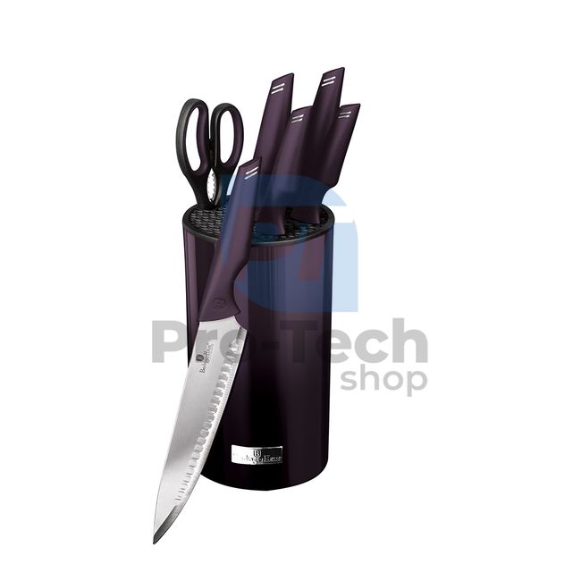 Комплект кухненски ножове от неръждаема стомана от 7 части с поставка PURPLE 20283