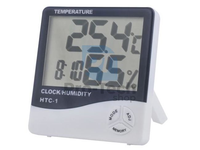 Цифров термометър с хигрометър и часовник 74106