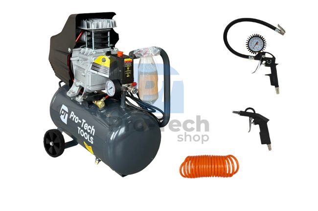 Компресор 24L 2000W 230V + пневматичен комплект от 3 части Pro-Tech TOOLS 40540