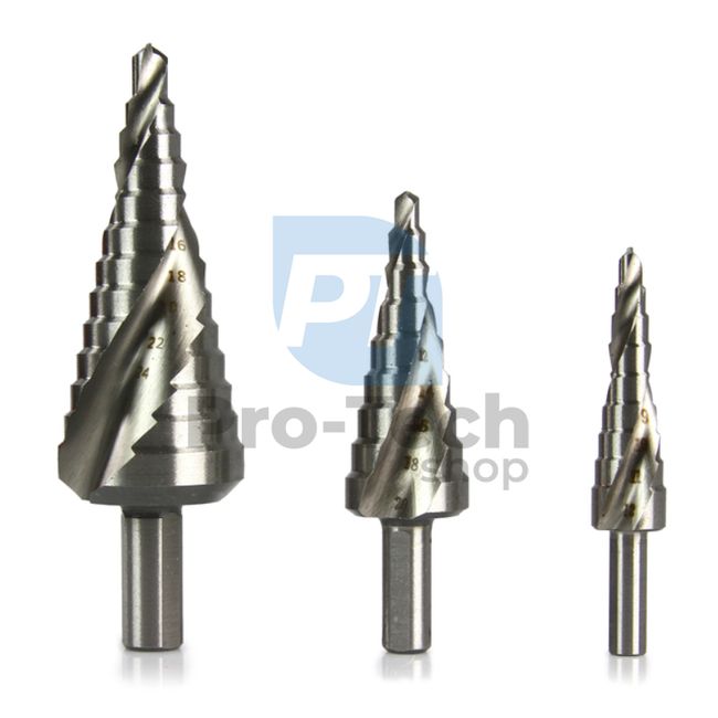 Стъпаловидни спирални свредла за метал 3 бр 4-12, 4-20, 6-30 мм 14248