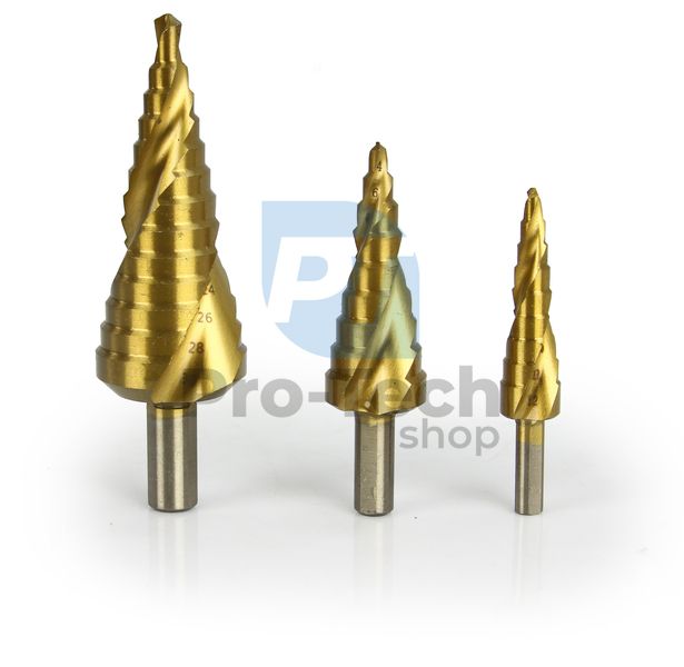 Стъпаловидни спирални свредла за метал 3 бр 4-12, 4-20, 6-30 мм 14235