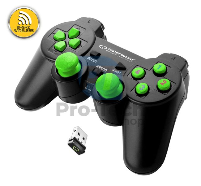 Вибриращ безжичен геймпад PC/PS3 USB GLADIATOR черно-зелен 72645