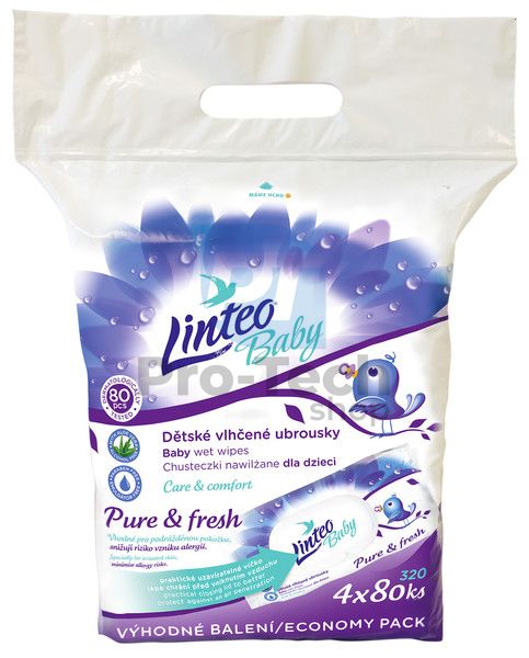 Мокри кърпички Linteo Baby Pure and Fresh 4x80 бр с пластмасово затваряне 30431