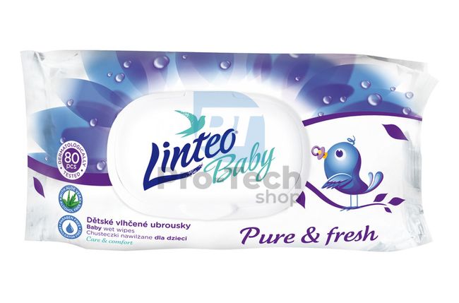 Мокри кърпички Linteo Baby Pure and Fresh 80 бр. с пластмасово затваряне 30430